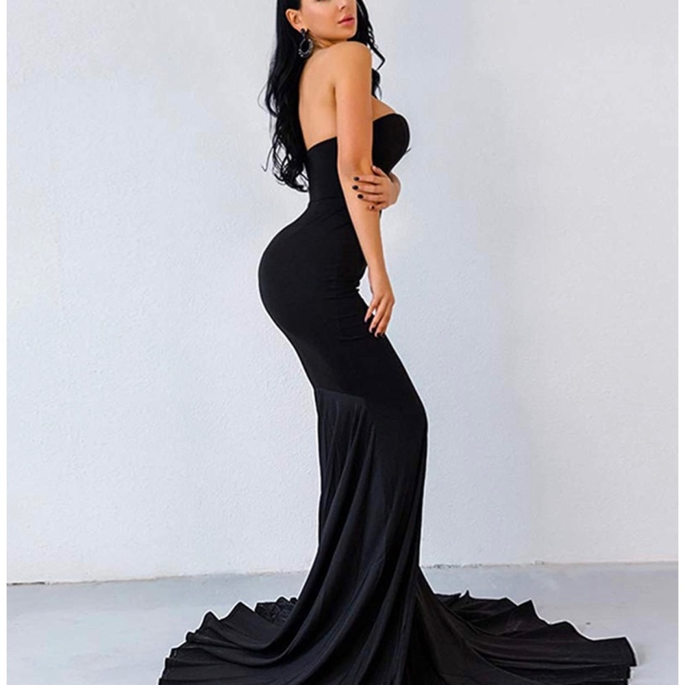 Strapless Asymmetric slit front maxi dress - Black - Picture 4 of 6